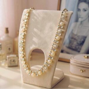LOFT Gold Tone Crystal Pearl Statement Necklace- Opalescent Rhinestones